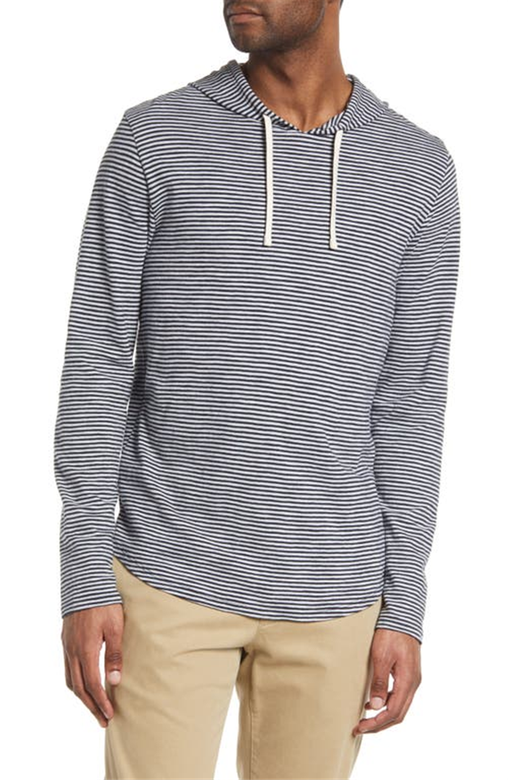 Vince Slub Stripe Cotton Hoodie - Coastal/Morning Blue - Size XL
