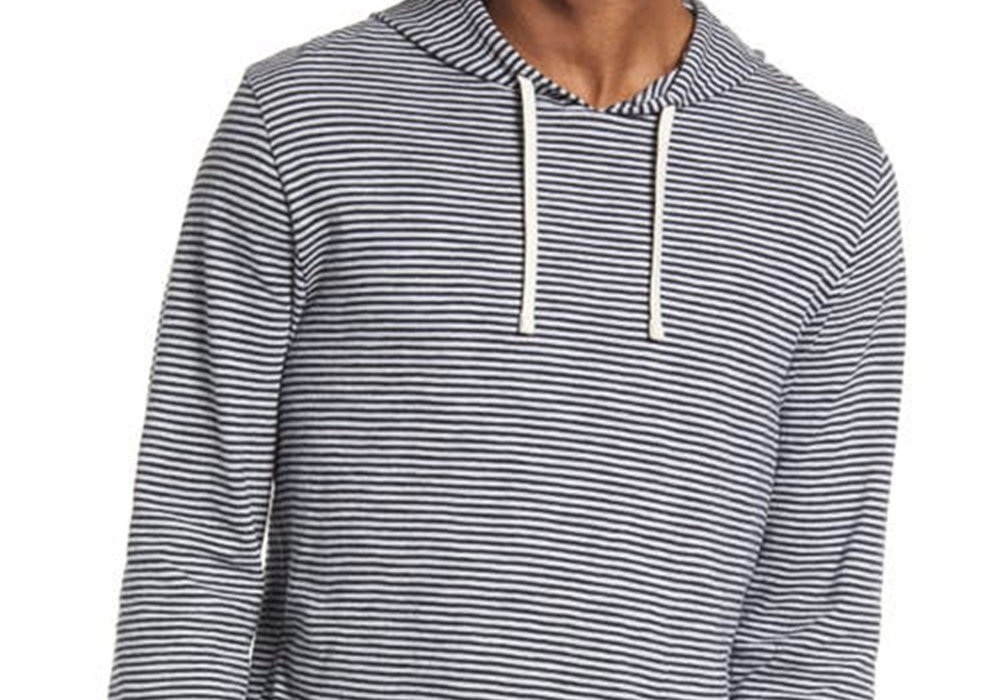 Vince Slub Stripe Cotton Hoodie - Coastal/Morning Blue - Size XL