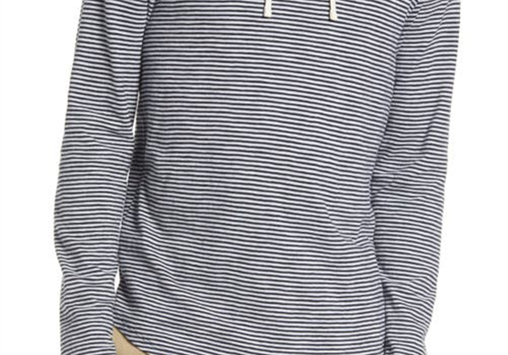 Vince Slub Stripe Cotton Hoodie - Coastal/Morning Blue - Size XL