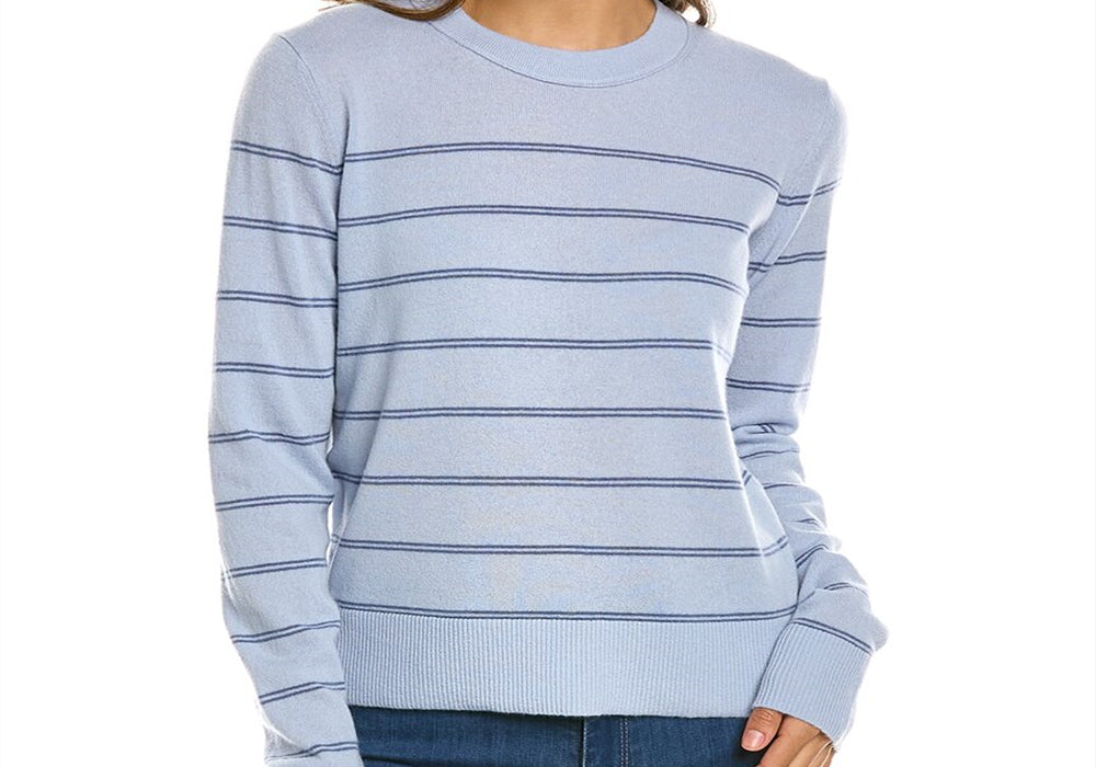 Vince Striped Wool & Cashmere-Blend Pullover Blue Size L