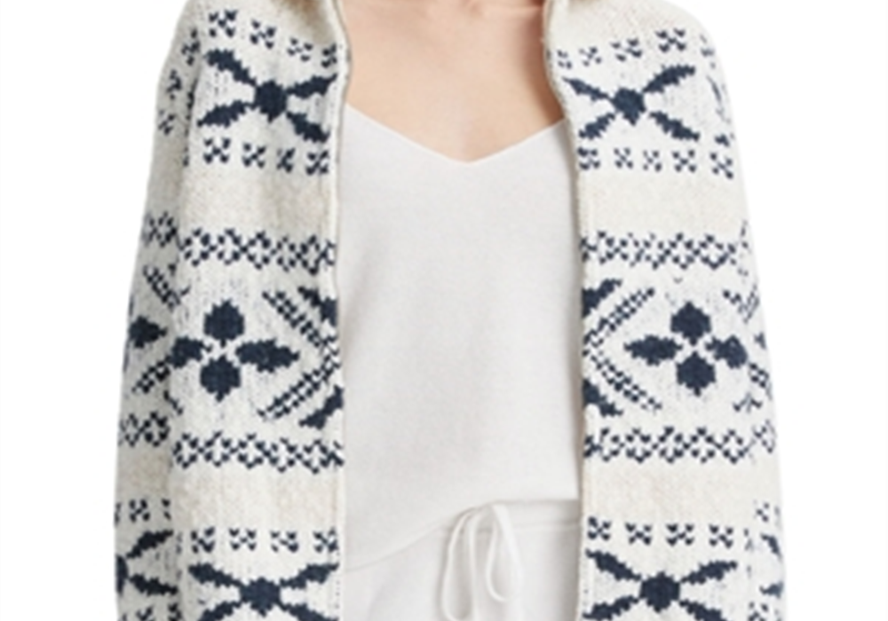 Vince Women's Nordic Fair Isle Zip Cardigan Beige Size Medium