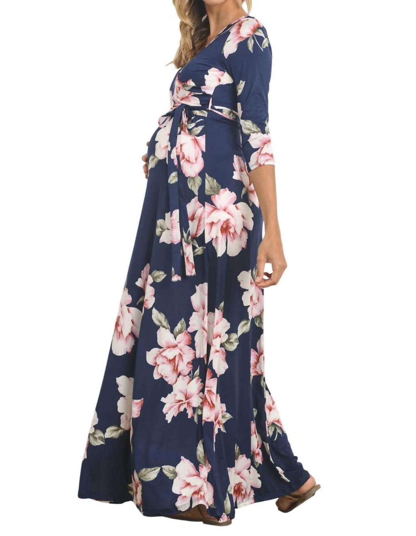 Hello Miz - Floral Faux Wrap Maternity & Nursing Maxi Dress