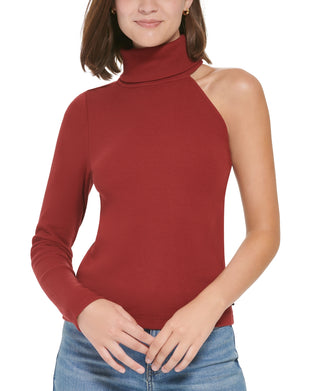 Calvin Klein Jeans Women's One Shoulder Turtleneck Top Red Size X-Large