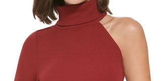 Calvin Klein Jeans Women's One Shoulder Turtleneck Top Red Size X-Large
