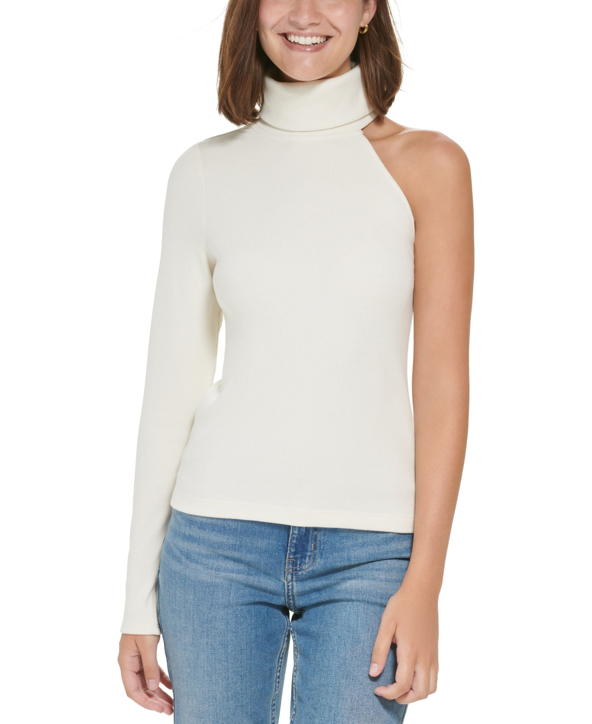 Calvin Klein Women's One Shoulder Turtleneck Top White Size Medium