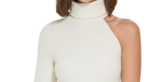 Calvin Klein Women's One Shoulder Turtleneck Top White Size Medium
