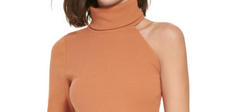 Calvin Klein Women's One Shoulder Turtleneck Top Brown Size Medium
