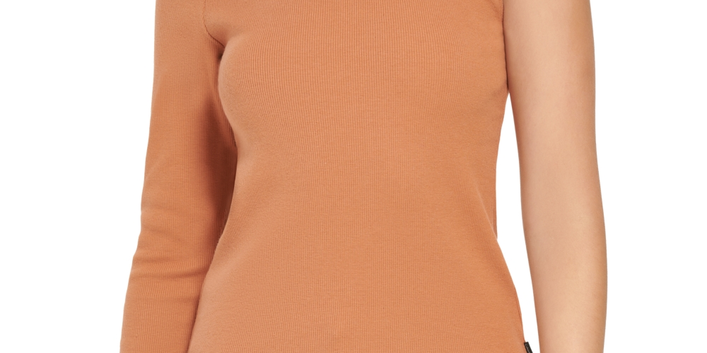 Calvin Klein Women's One Shoulder Turtleneck Top Brown Size Small