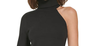 Calvin Klein Jeans Women's One Shoulder Turtleneck Top Black Size Large