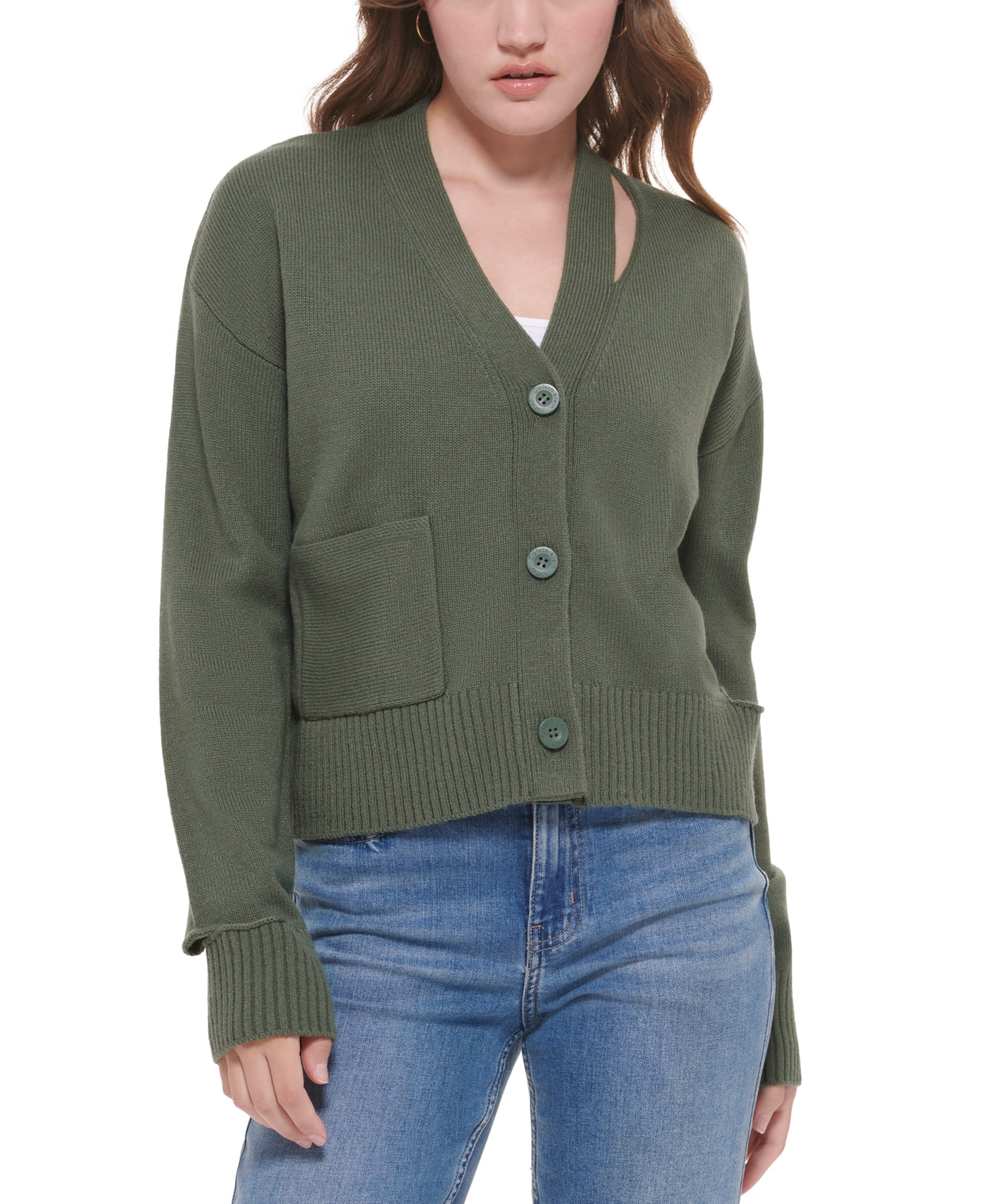Calvin Klein Jeans Women's Cutout V Neck Cardigan Green Size X-Large