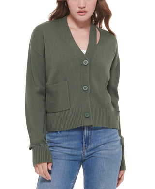 Calvin Klein Jeans Women's Cutout V Neck Cardigan Green Size X-Large