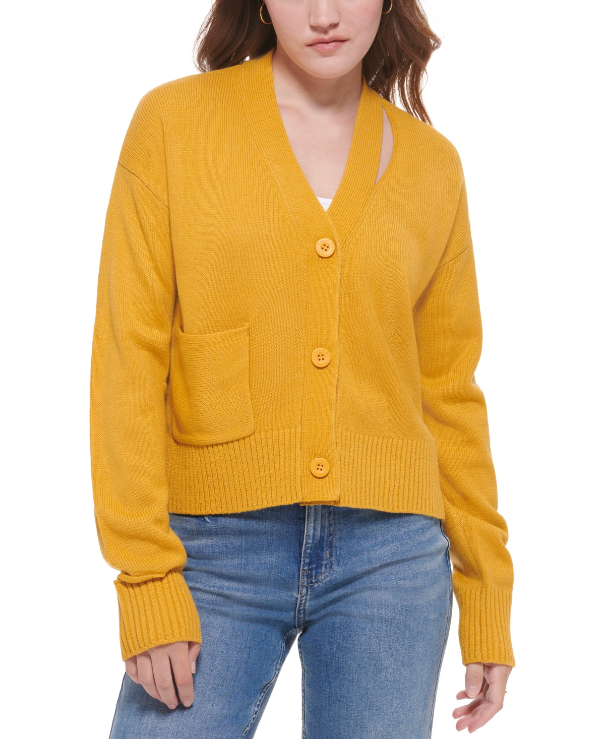 calvin-klein-womens-cutout-v-neck-cardigan-yellow-size-medium