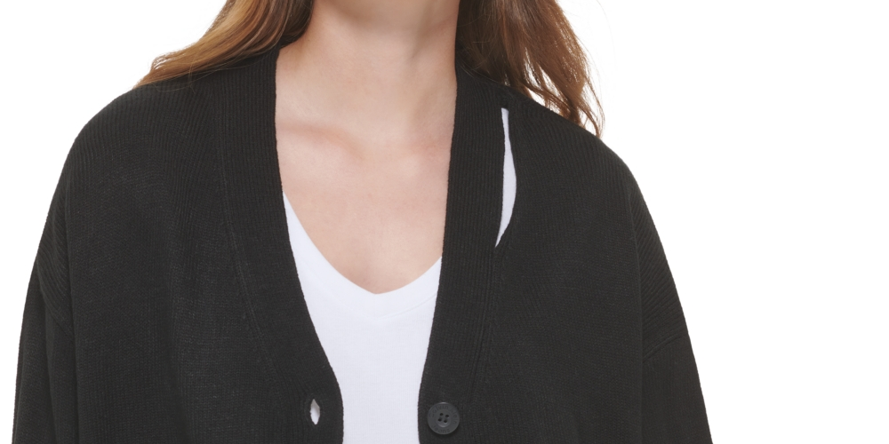 Calvin Klein Women's Cutout V Neck Cardigan Black Size Large
