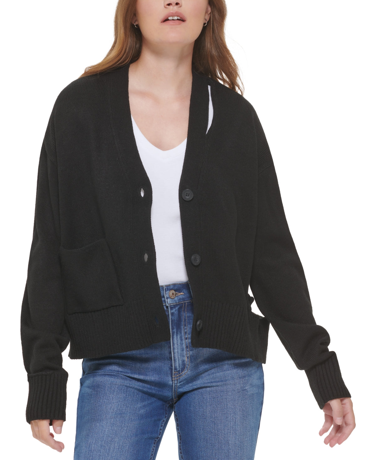 Calvin Klein Women's Cutout V Neck Cardigan Black Size Medium