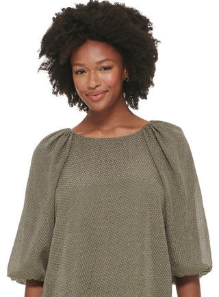 Calvin Klein Women's Textured Lantern Sleeve Top Green Size Medium