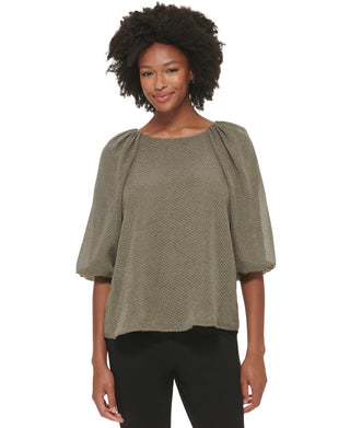 Calvin Klein Women's Textured Lantern Sleeve Top Green Size Medium