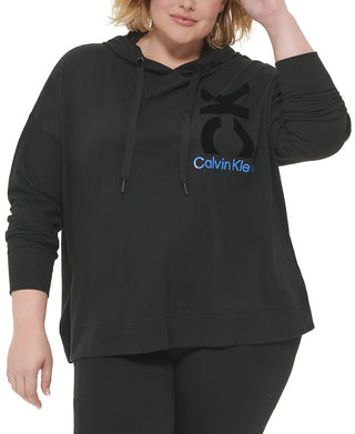 Calvin Klein Women's Logo Cotton Hooded Sweatshirt Black Size 3X