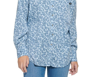 Calvin Klein Jeans Women's Long Sleeve Animal Print Boyfriend Shirt Gray Size Medium