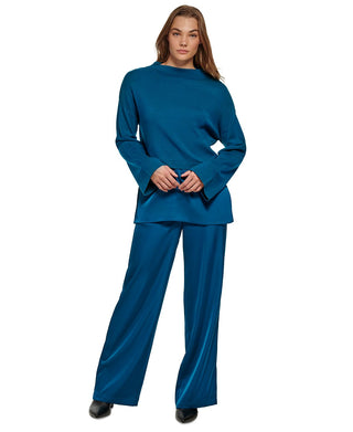 Calvin Klein Women's Mock Neck Mixed Media Layered Sweater Green Size Small