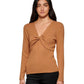 Calvin Klein Women's Twist Front Ribbed Sweater Brown Size Small