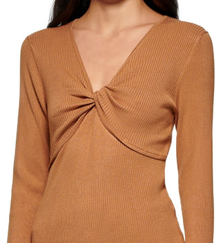 Calvin Klein Women's Twist Front Ribbed Sweater Brown Size Small