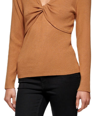 Calvin Klein Women's Twist Front Ribbed Sweater Brown Size Small