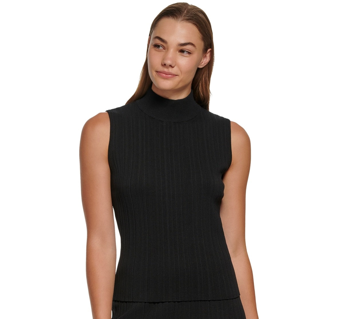 Calvin Klein Women's Sleeveless Ribbed Mock Neck Sweater Black Size Medium