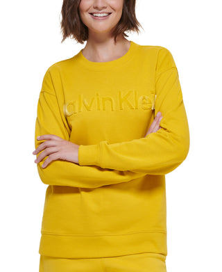 Calvin Klein Women's Embroidered Logo Pullover Sweatshirt Yellow Size M