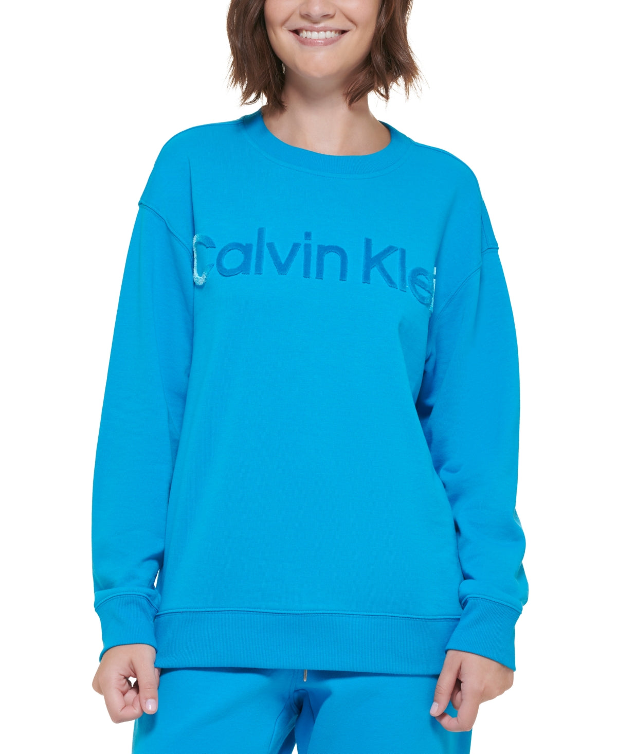 Calvin Klein Women's Embroidered Logo Pullover Sweatshirt Blue Size X-Large