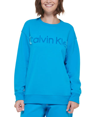 Calvin Klein Women's Embroidered Logo Pullover Sweatshirt Blue Size X-Large