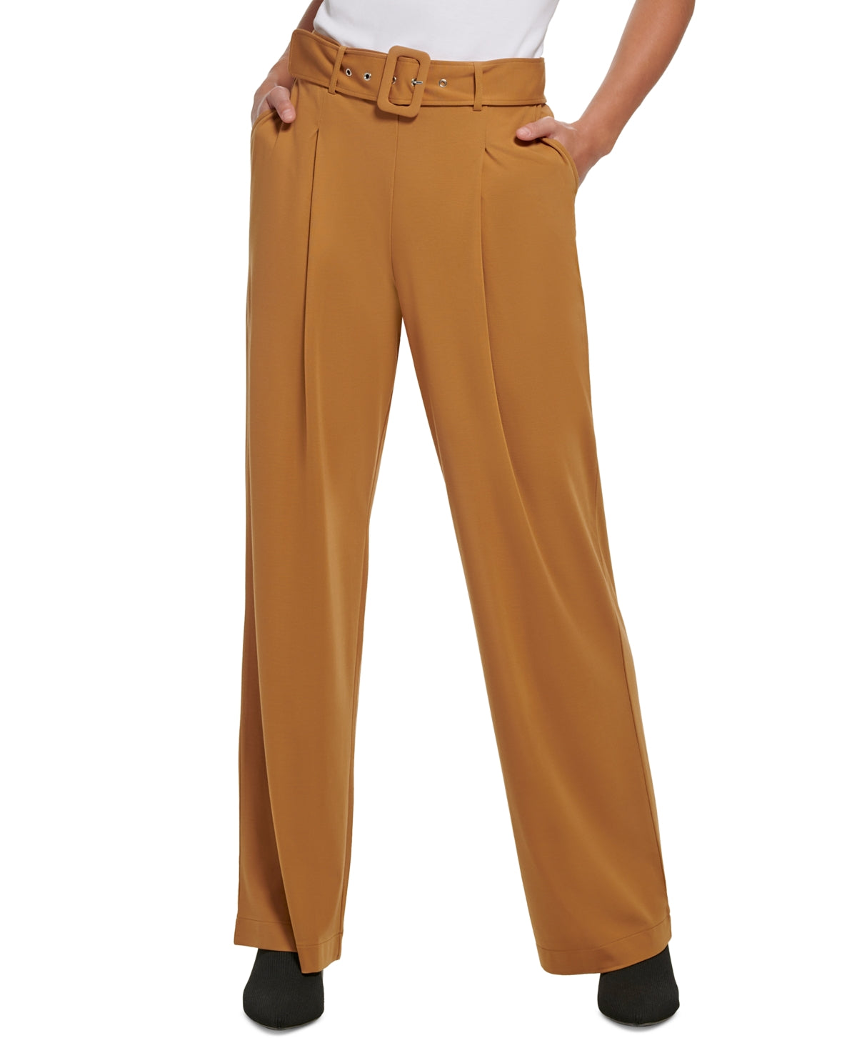 Calvin Klein Women's High Waist Belted Ponte Pants Brown Size Large