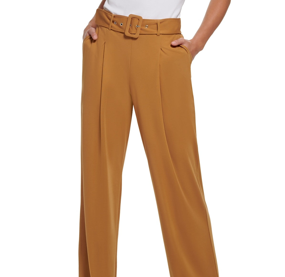 Calvin Klein Women's High Waist Belted Ponte Pants Brown Size Large