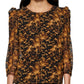 Calvin Klein Women's Long Sleeve Printed Puff Shoulder Blouse Black Size Medium