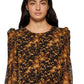Calvin Klein Women's Long Sleeve Printed Puff Shoulder Blouse Black Size Medium