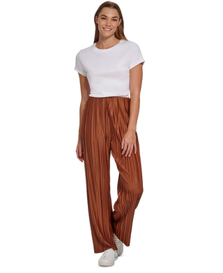 Calvin Klein Women's Pleated Wide Leg Pants Brown Size Large