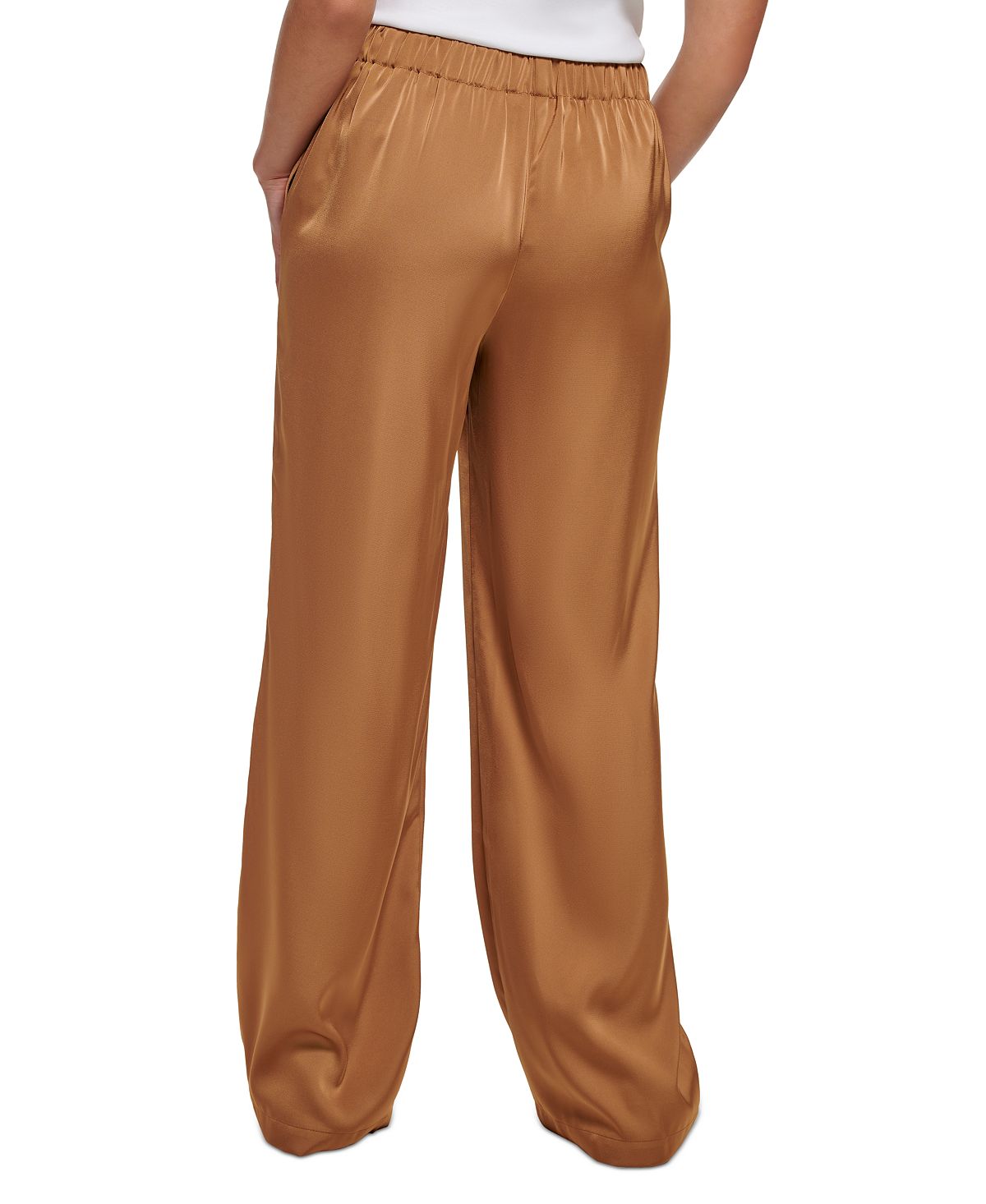 Calvin Klein Women's Satin Wide Leg Pull On Pants Brown Size Large