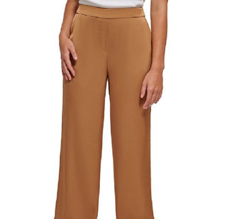 Calvin Klein Women's Satin Wide Leg Pull On Pants Brown Size Large