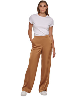 Calvin Klein Women's Satin Wide Leg Pull On Pants Brown Size X-Small