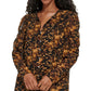 Calvin Klein Women's Long Sleeve Printed Puff Shoulder Blouse Black Size Large