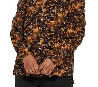 Calvin Klein Women's Long Sleeve Printed Puff Shoulder Blouse Black Size Large