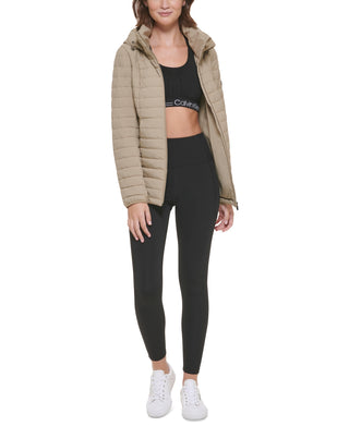 Calvin Klein Women's Packable Quilted Puffer Jacket With Removable Hood Green Size Large