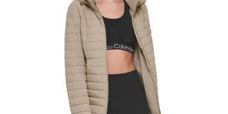 Calvin Klein Women's Packable Quilted Puffer Jacket With Removable Hood Green Size Large