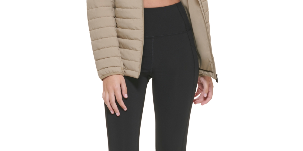 Calvin Klein Women's Packable Quilted Puffer Jacket With Removable Hood Green Size Large