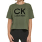 Calvin Klein Women's Stacked Flocking Logo Print Cotton T-Shirt Green Size Large
