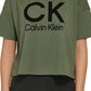 Calvin Klein Women's Stacked Flocking Logo Print Cotton T-Shirt Green Size Large