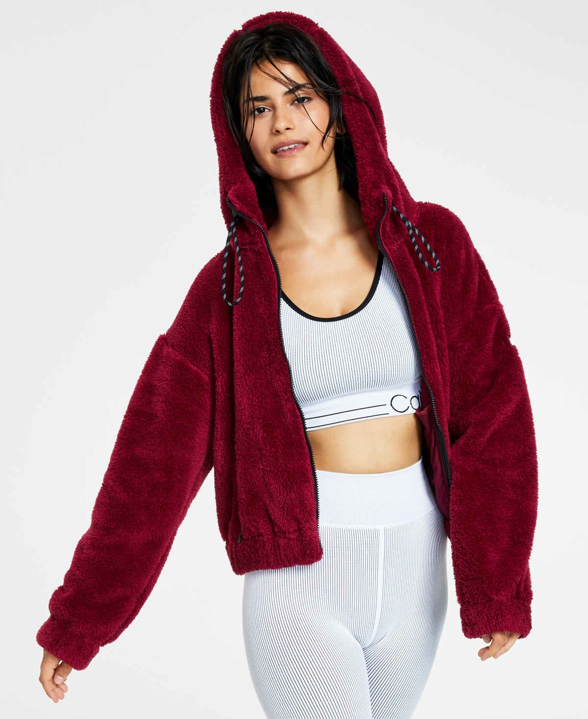 Calvin Klein Women's Performance Hooded Sherpa Jacket Red Size Small