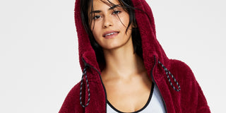 Calvin Klein Women's Performance Hooded Sherpa Jacket Red Size Small