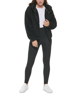 Calvin Klein Women's Hooded Sherpa Jacket Black Size X-Large