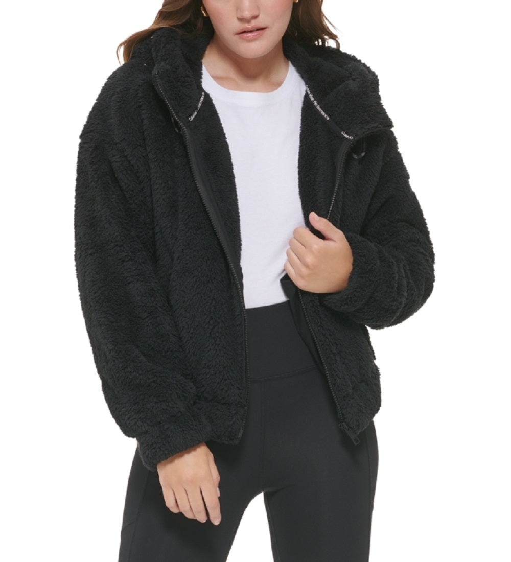Calvin Klein Women's Hooded Sherpa Jacket Black Size X-Large