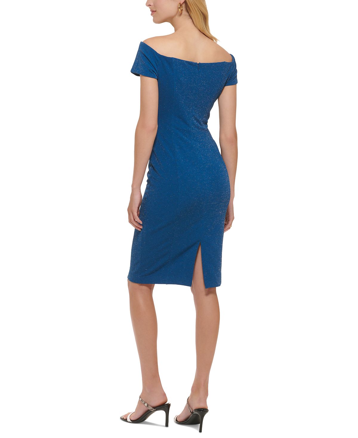 Calvin Klein Women's Off The Shoulder Notched Neck Dress Blue Size 6